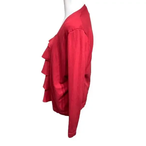 August Silk Red Cardigan with Built-In Ruffle Top Size M Elegant, Glamorous - Picture 2 of 7